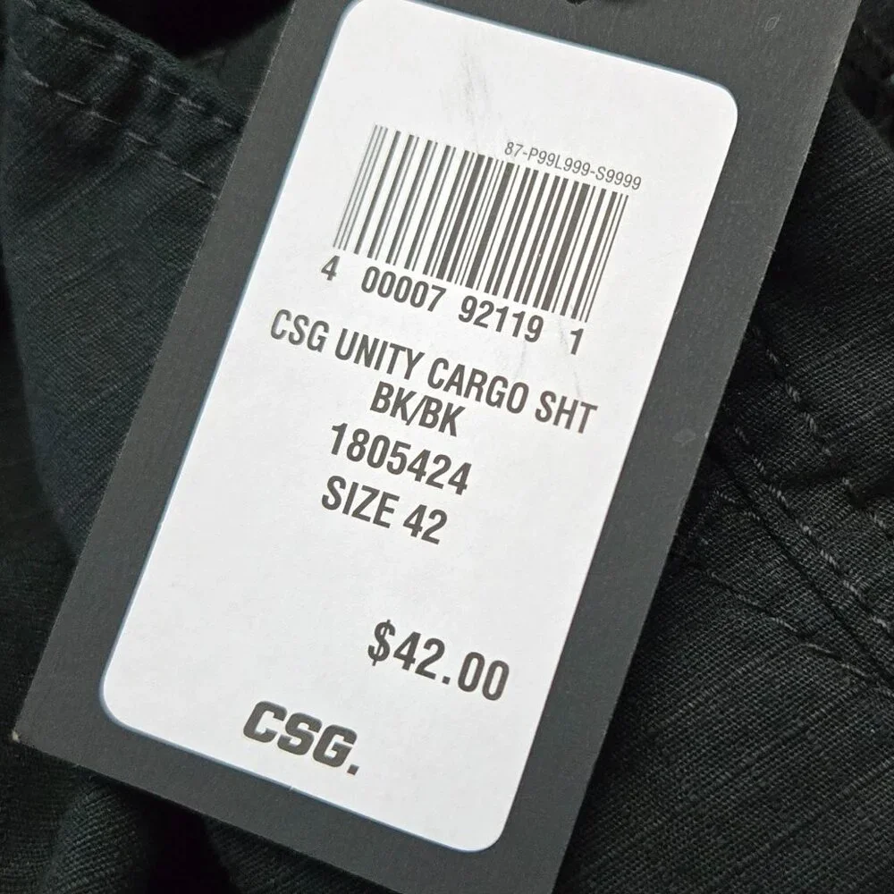 NWT CSG Unity Black Cargo Shorts Men's Snapbutton Flap Pocket Ripstop Utility 42